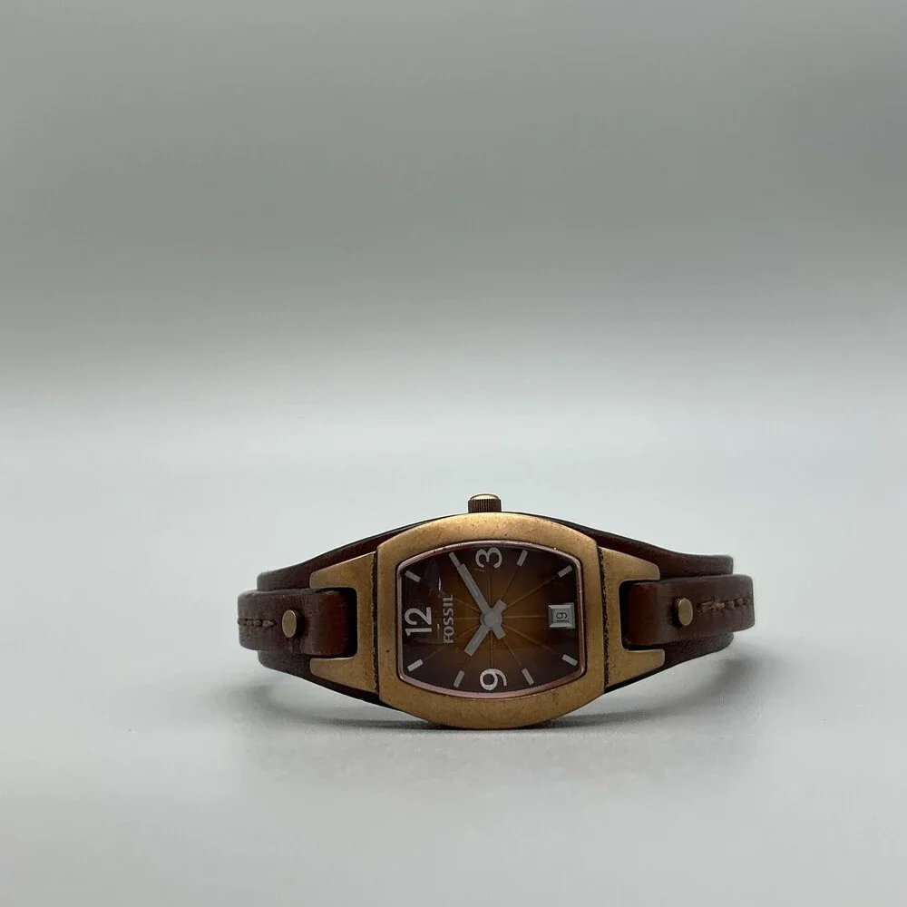 Fossil JR9780 Womens Watch 22mm Brown Dial Bronze Leather Cuff Date New Battery